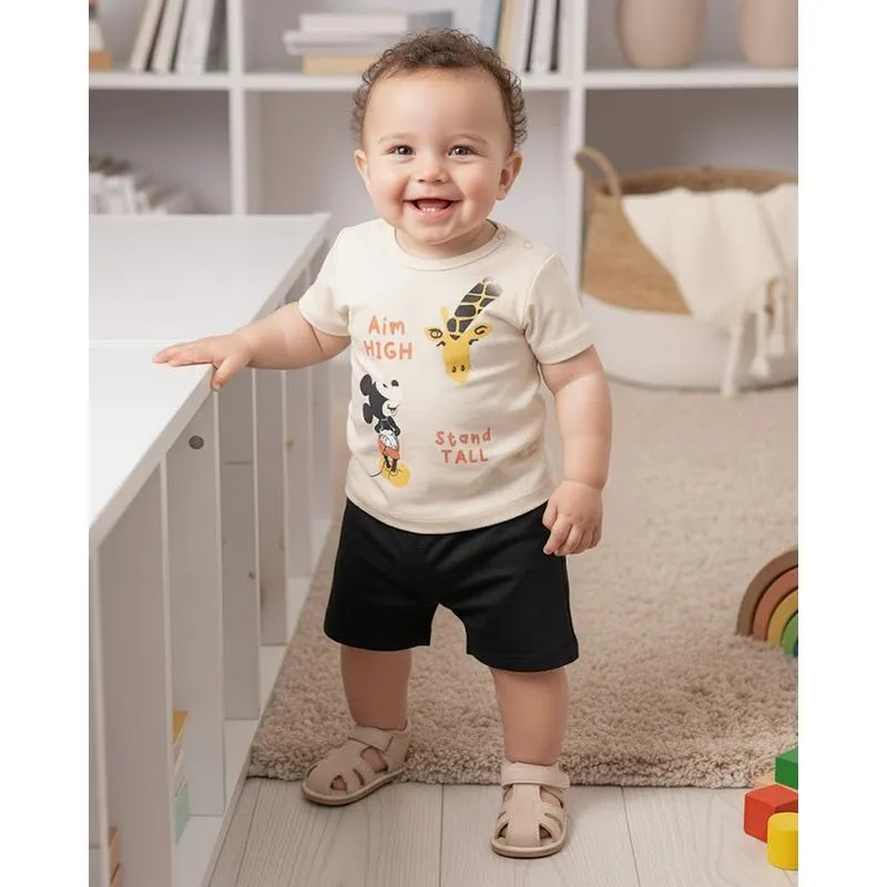 Camiseta Bebê Algodão Disney Mickey Manga Curta Bege M