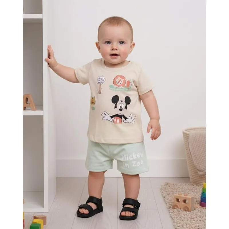 Conjunto Bebê Curto Algodão Disney Mickey Bege M
