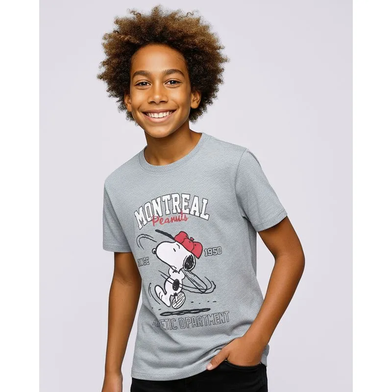 Camiseta Juvenil Estampa Snoopy Manga Curta Cinza 14