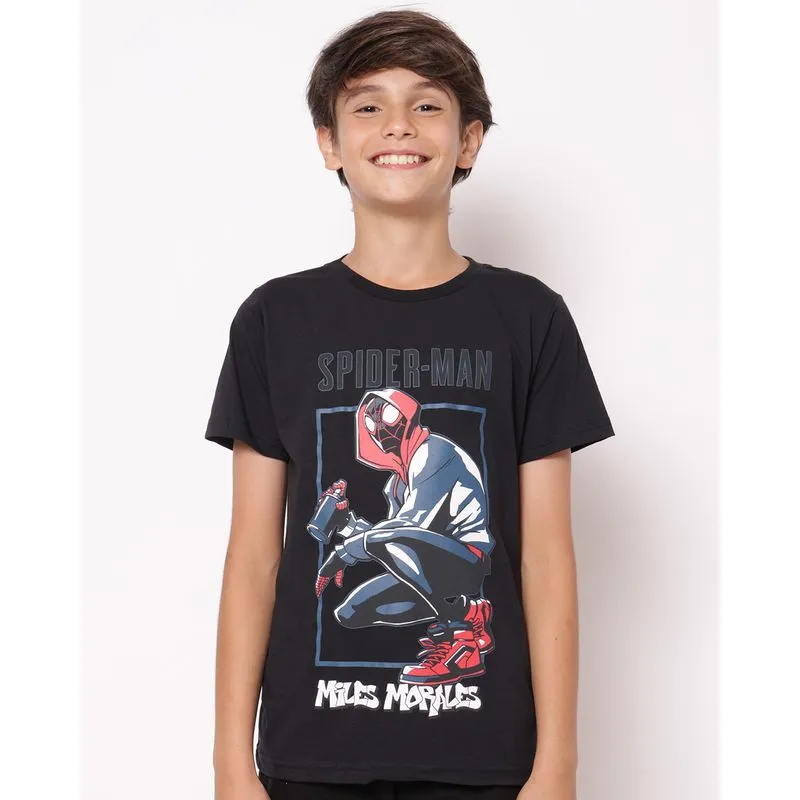 Camiseta Juvenil Algodão Marvel Homem Aranha Preta 4