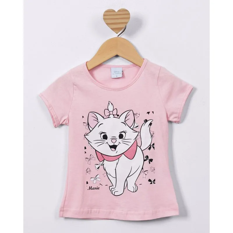 Blusa Bebê Manga Curta Algodão Marie Disney Rosa 3