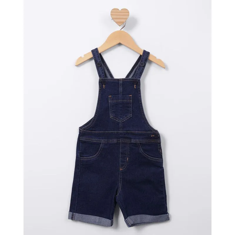 Macaquinho Jeans Curto com Bolsos Barra Dobrada Azul 3