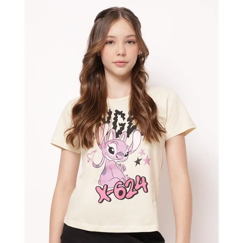 Camiseta Juvenil Algodão Disney Angel Bege 10