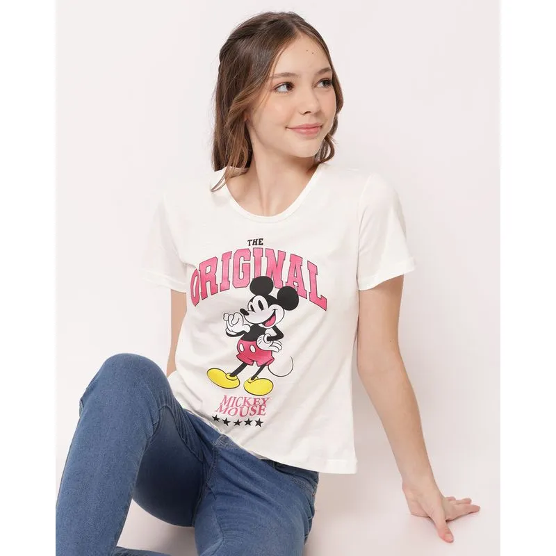 Camiseta Juvenil Algodão Disney Mickey Off White 14
