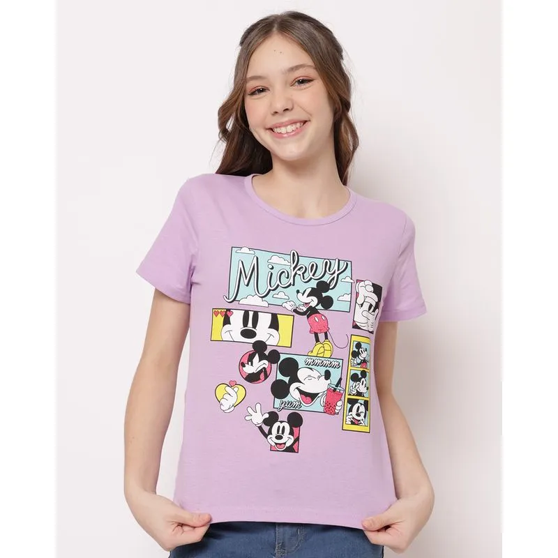 Camiseta Juvenil Algodão Disney Mickey Lilás 10