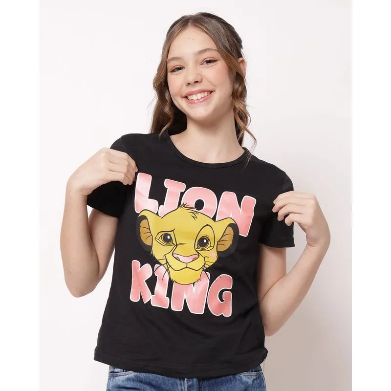 Camiseta Juvenil Algodão Disney O Rei Leão Manga Curta Preta 14
