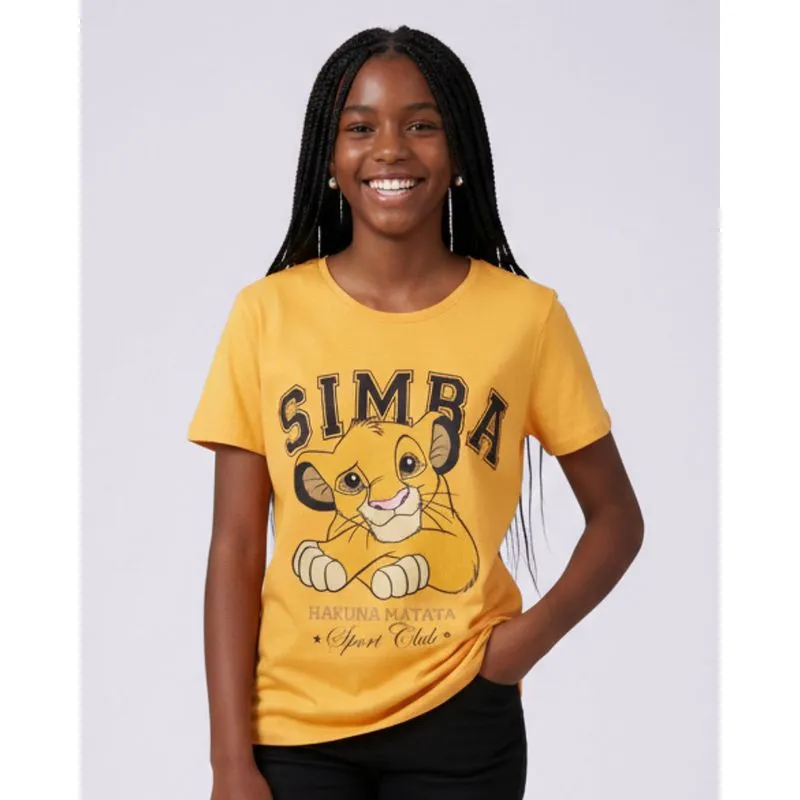 Camiseta Juvenil Algodão Disney Rei Leão Mostarda 16