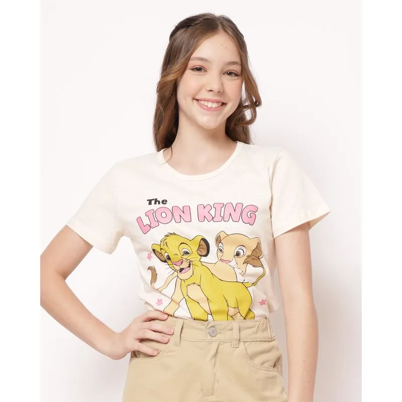 Camiseta Juvenil Algodão Disney O Rei Leão Bege 14