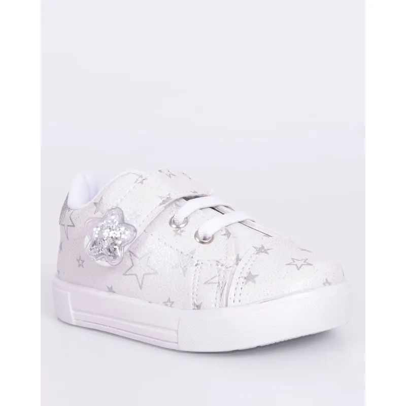 Tênis Bebê Casual com Cadarço Glitter Aplicação Estrela Branco 22