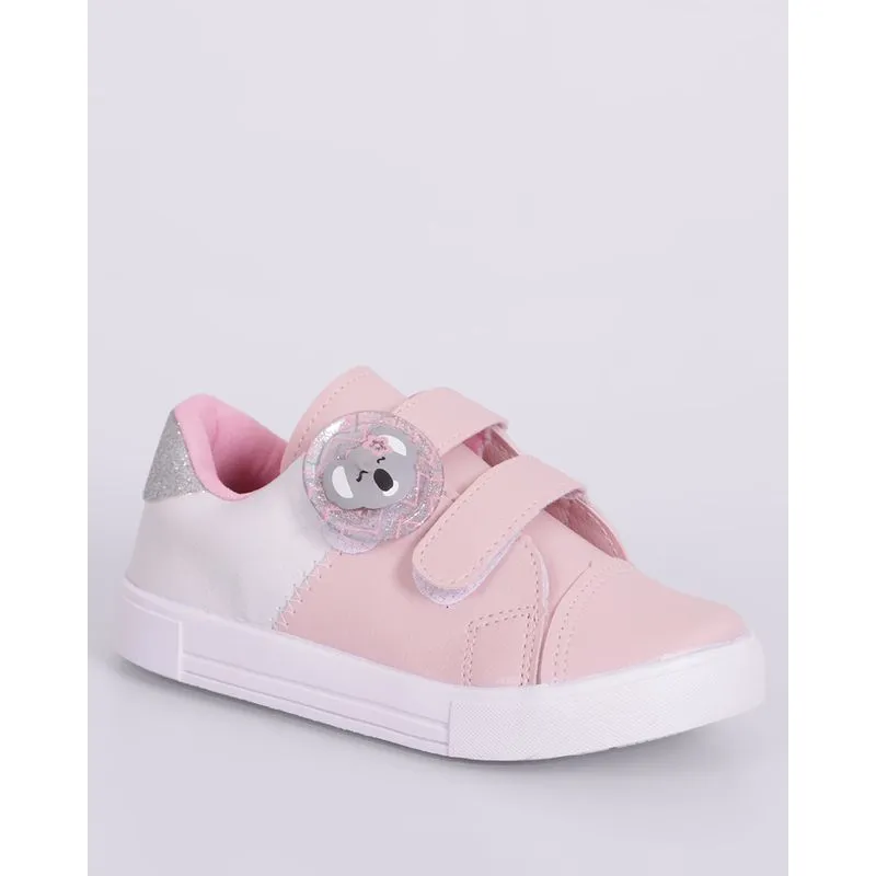 Tênis Infantil Casual Minipasso com Recorte Rosa 22