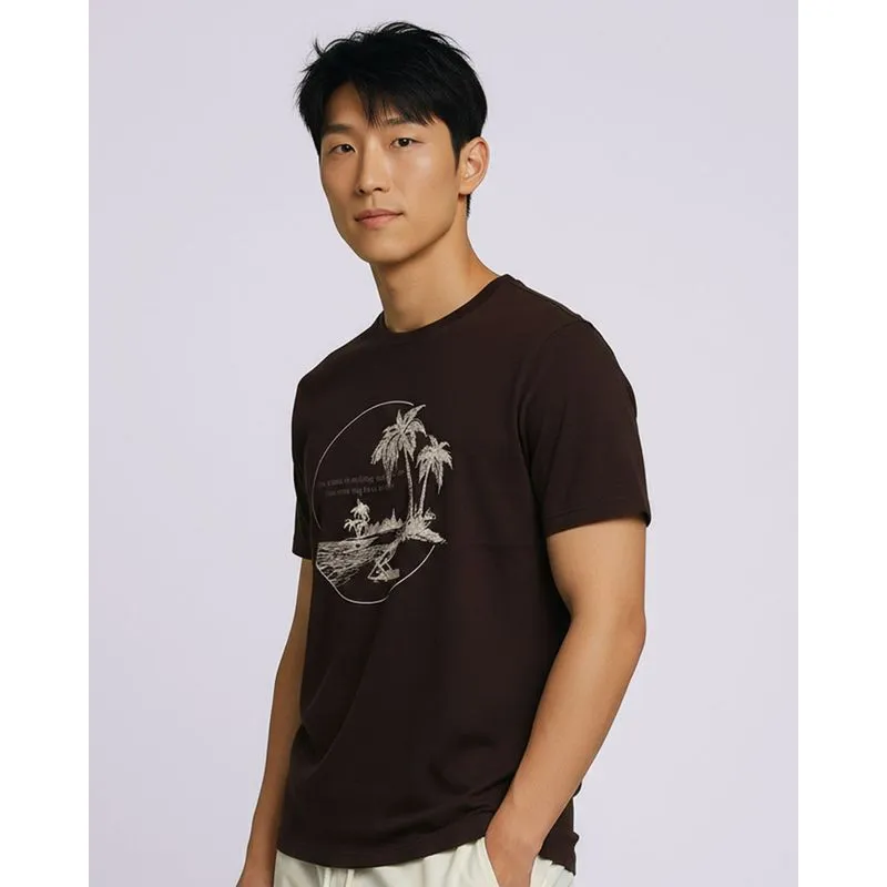 Camiseta Masculina Algodão Tropical Marrom GG