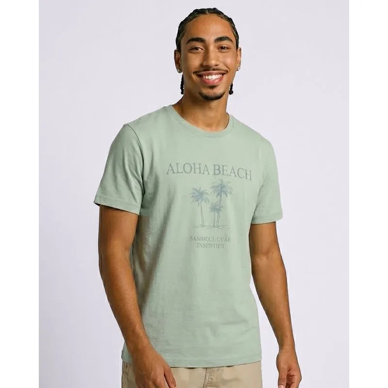 Camiseta Masculina Algodão Estampa Tropical Manga Curta Verde PP
