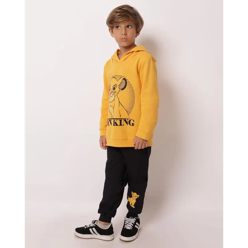 Conjunto Moletom Infantil Algodão com Capuz Rei Leão Mostarda 8