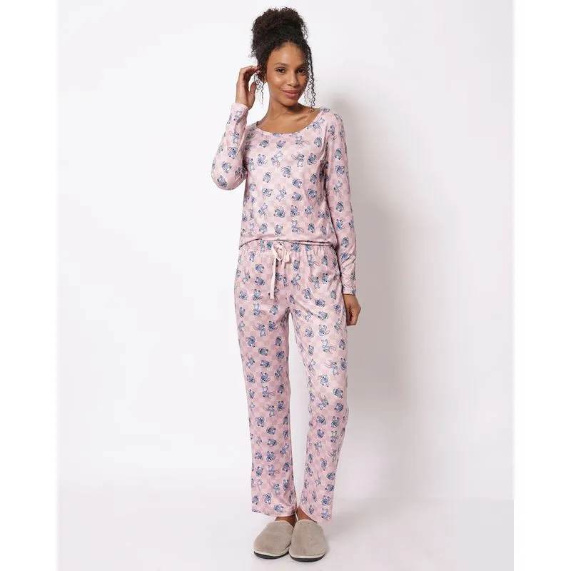 Pijama Longo Feminino Disney Stitch Rosa G
