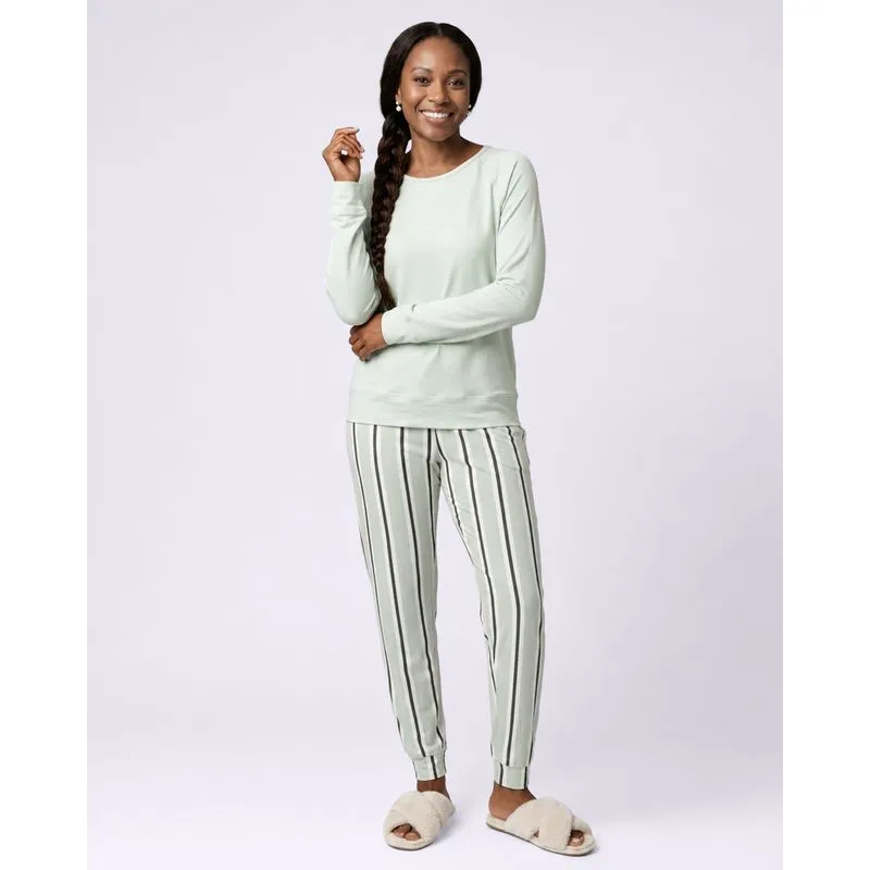 Pijama Feminino Longo Plush Listrado Verde M
