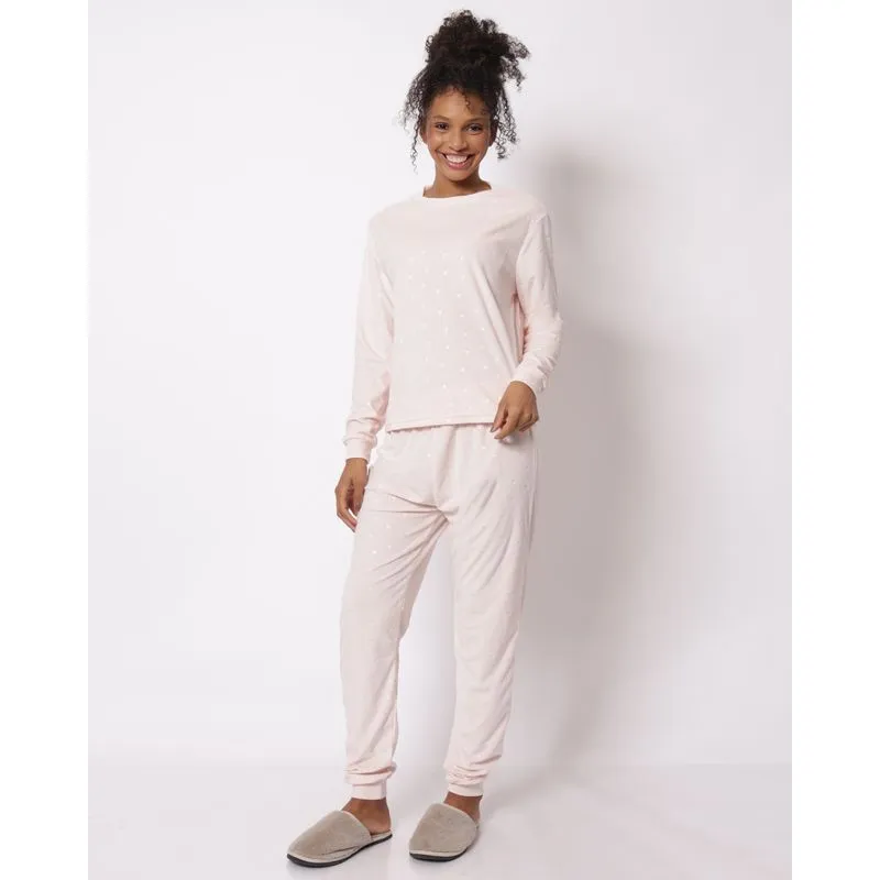 Pijama feminino longo Plush Estampado Corações Rosa P