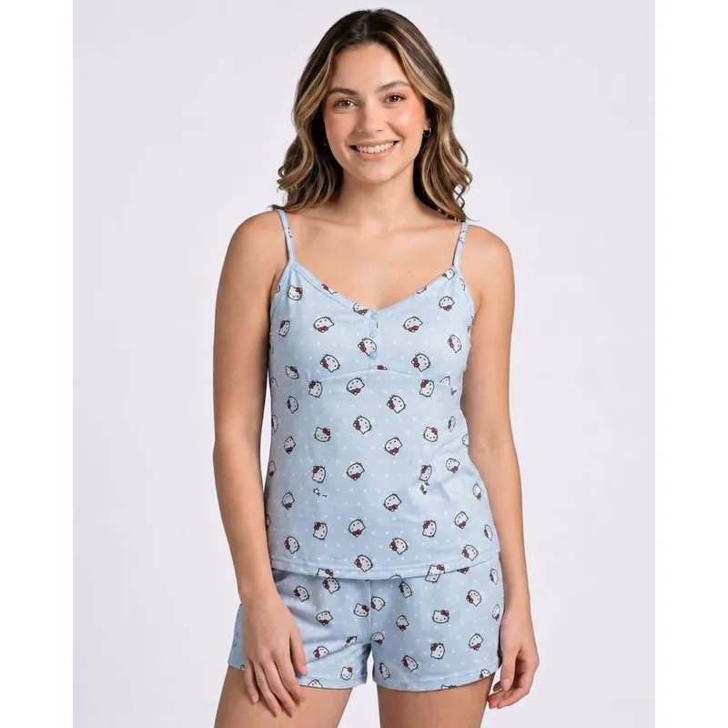 Pijama Feminino Estampa Hello Kitty Azul M