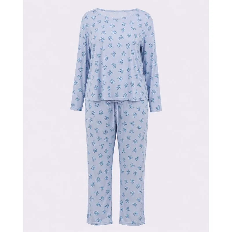 Pijama Longo Plus Size Feminino Disney Stitch Azul 48