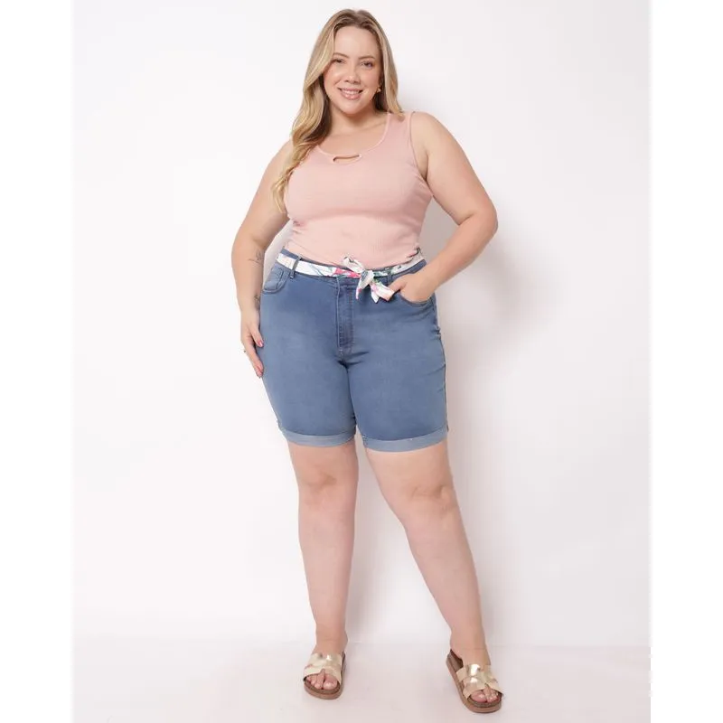 Bermuda Jeans Plus Size Femininacom Lenço Azul 36