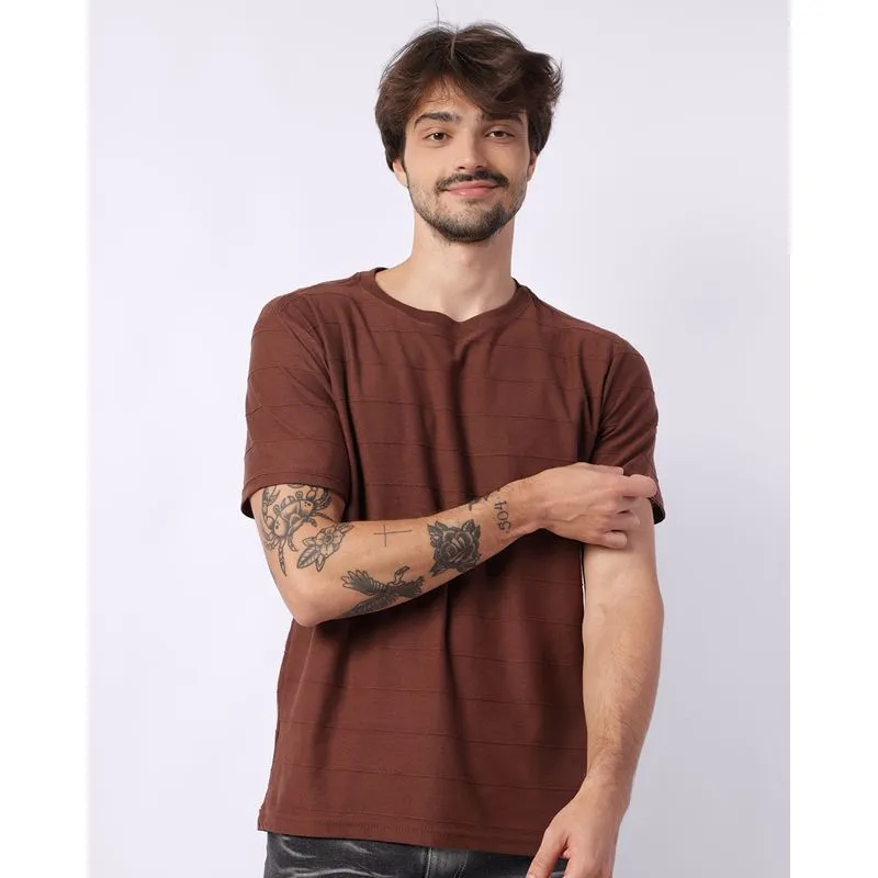 Camiseta Masculina Algodão Texturizada Manga Curta Marrom G