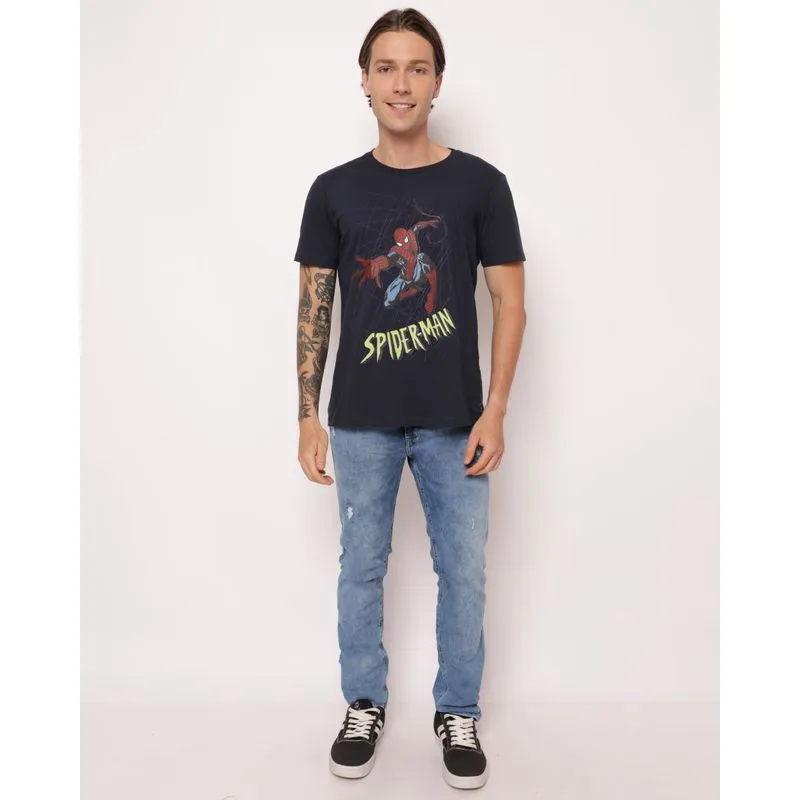 Calça Jeans Masculina Slim Estonada com Puídos Bolsos Azul 38