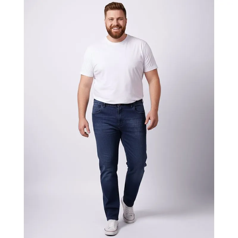 Calça Jeans Plus Size Masculina Básica Azul 52