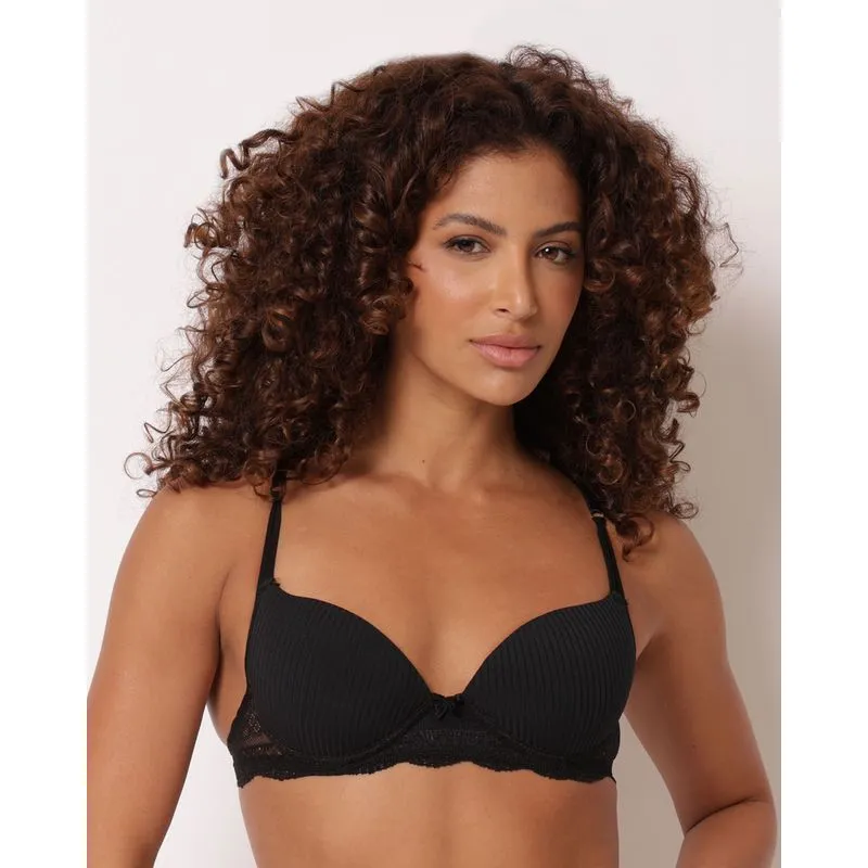 Sutiã Feminino com Base e Bojo Canelado com Renda Preto 40