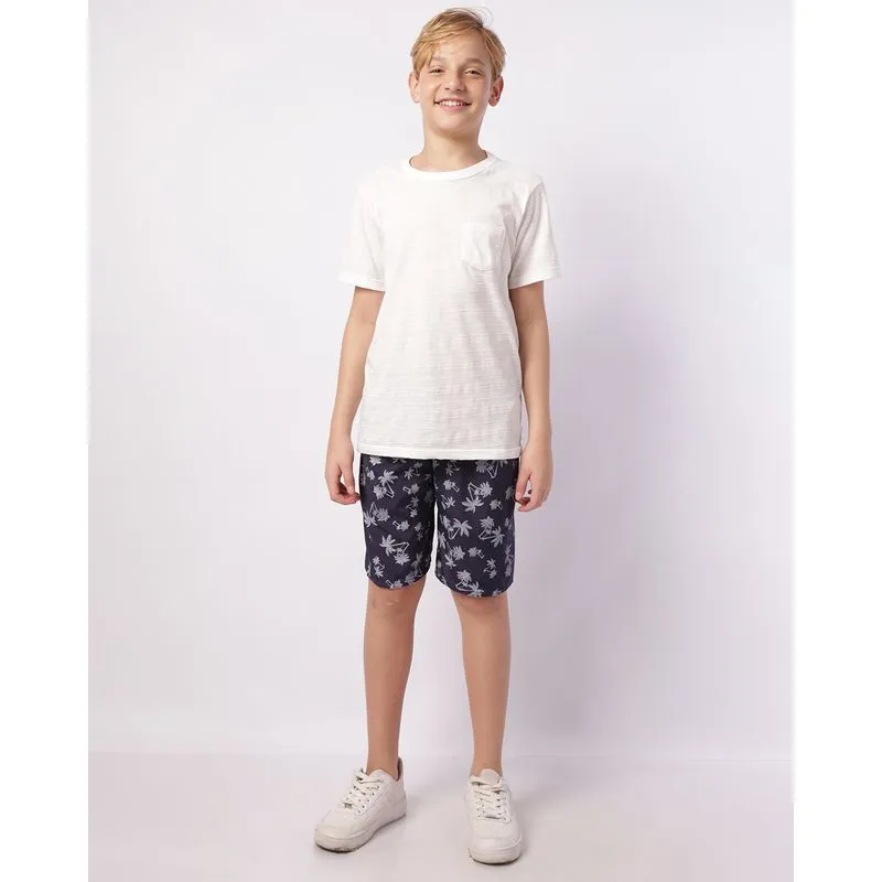Bermuda Juvenil Reta Estampada Marinho 14