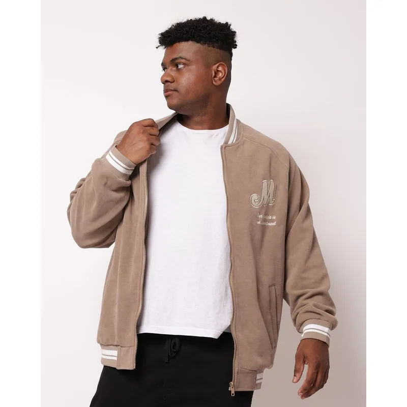 Jaqueta Plus Size Masculina Bomber Texturizada College Bege G2