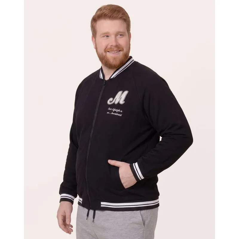 Jaqueta Plus Size Masculina Bomber Texturizada com Bordado Preto G4