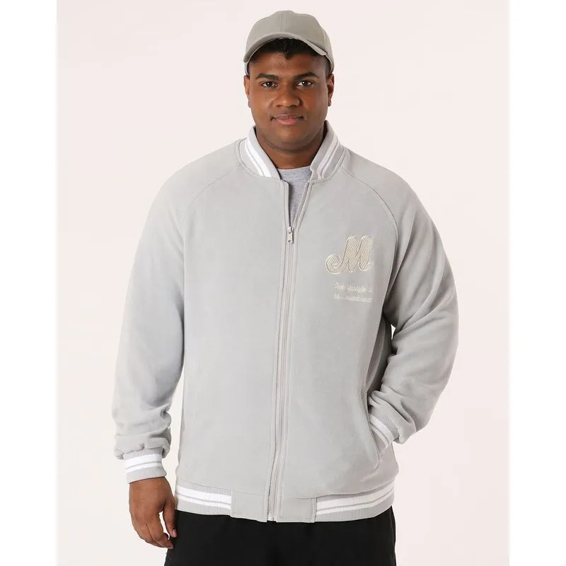 Jaqueta Plus Size Masculina Bomber Texturizada com Bordado Cinza G3