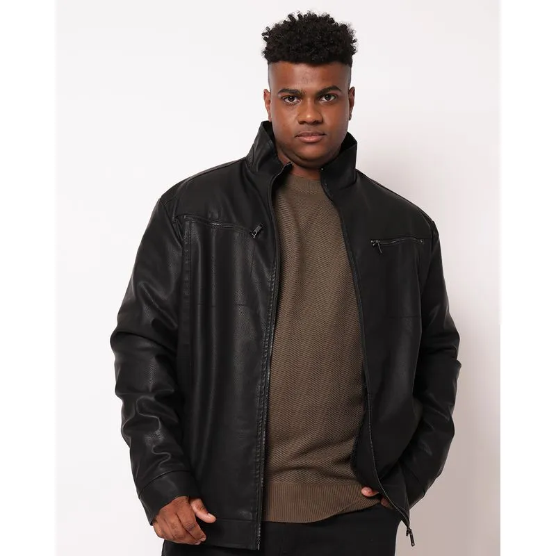 Jaqueta Plus Size Masculina PU Peluciada Preta G1