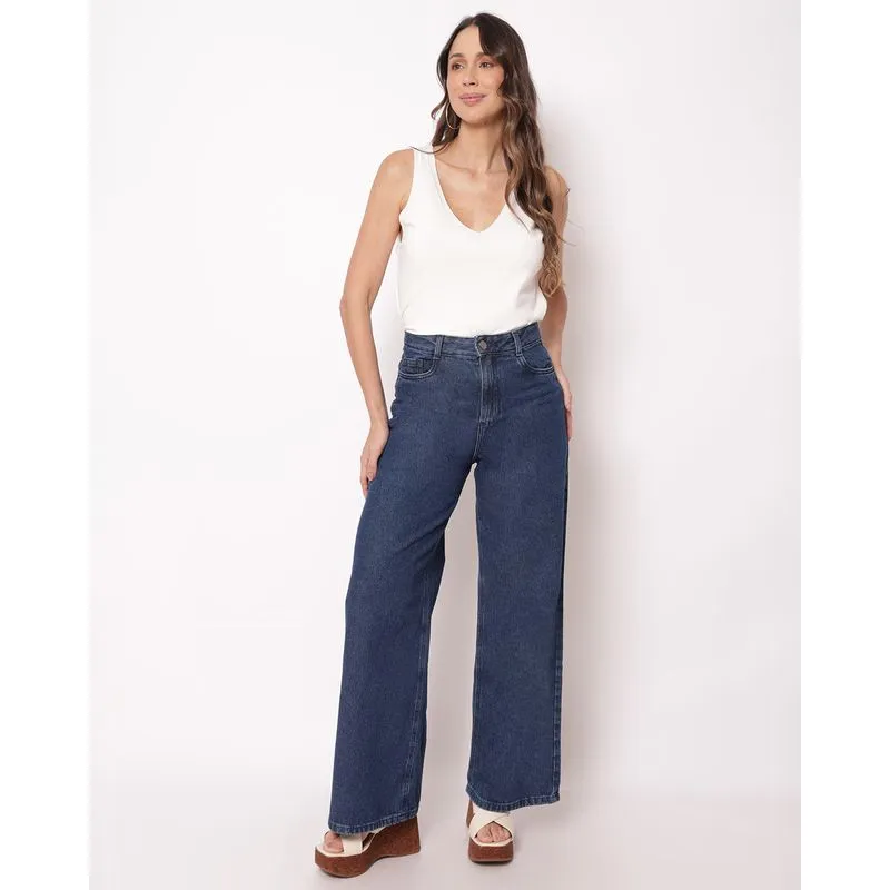 Calça Jeans Feminina Donatta Wide Leg Azul 40