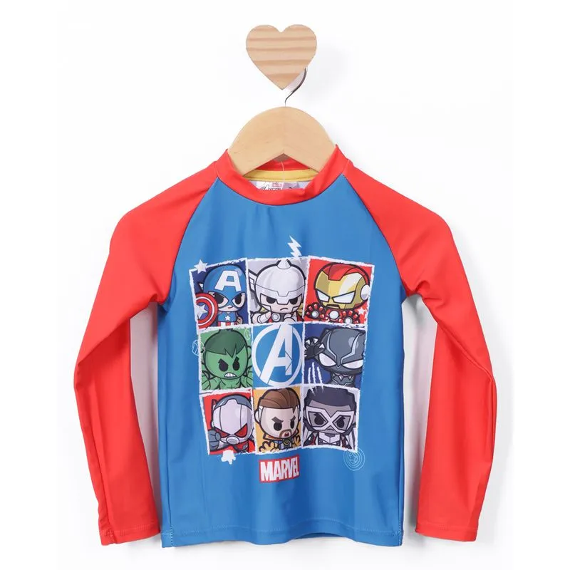 Camiseta Bebê Praia Proteção UV50+ Marvel Vingadores Azul 1