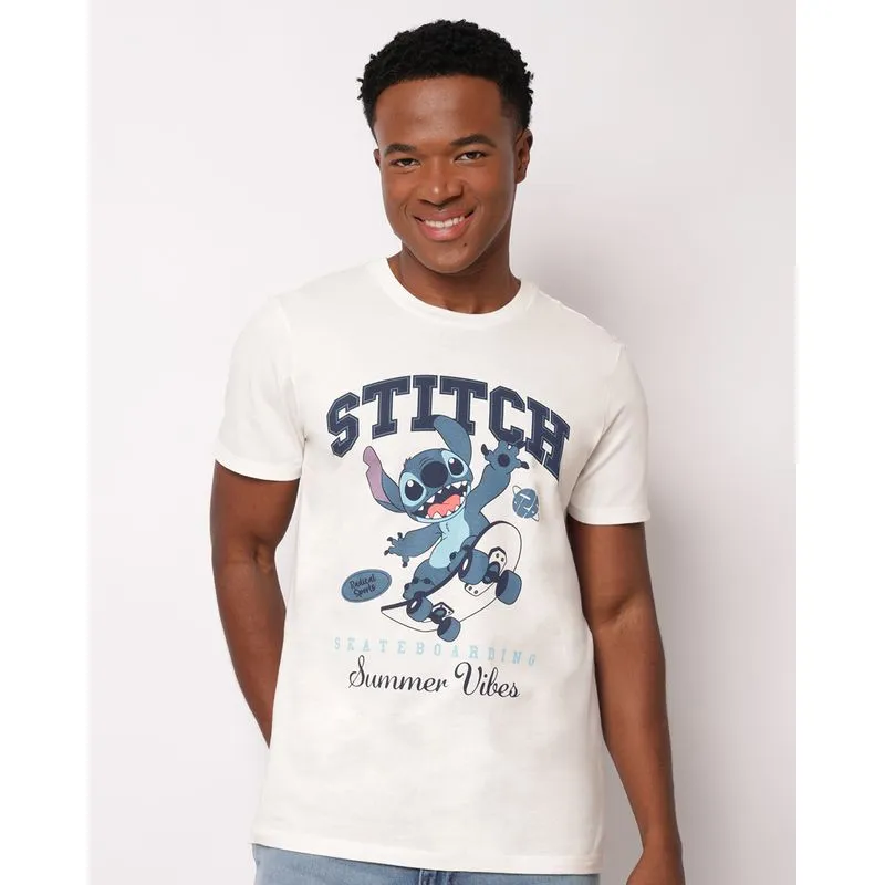 Camiseta Masculina Algodão Disney Stitch com Estampa Off White GG