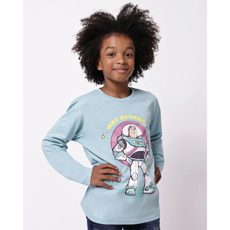 Camiseta Infantil Algodão Manga Longa Buzz Lightyear Azul 8