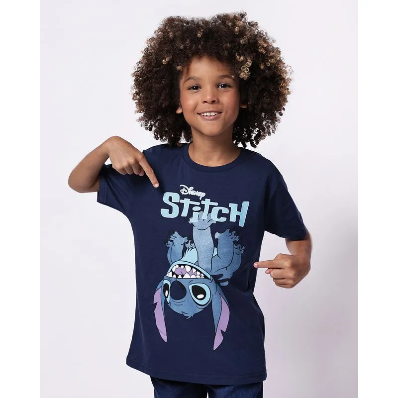 Camiseta Infantil Algodão Disney Stitch Marinho 6