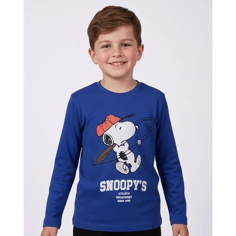 Camiseta Infantil Manga Longa Algodão Snoopy Azul 4