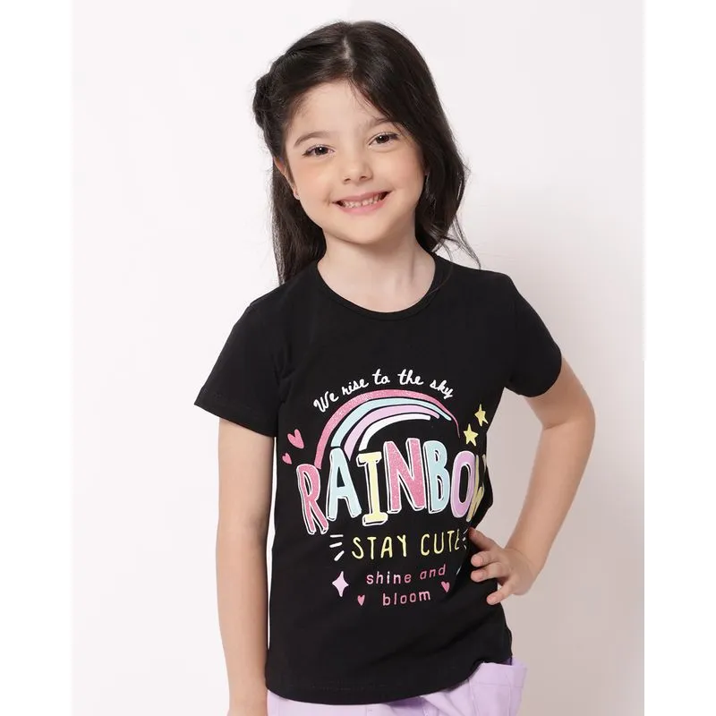 Blusa Infantil Estampada Arco Íris com Glitter Preta 8