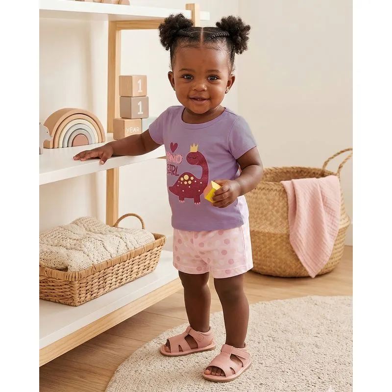 Conjunto Bebê Algodão Estampa Dino Girl Lilás M