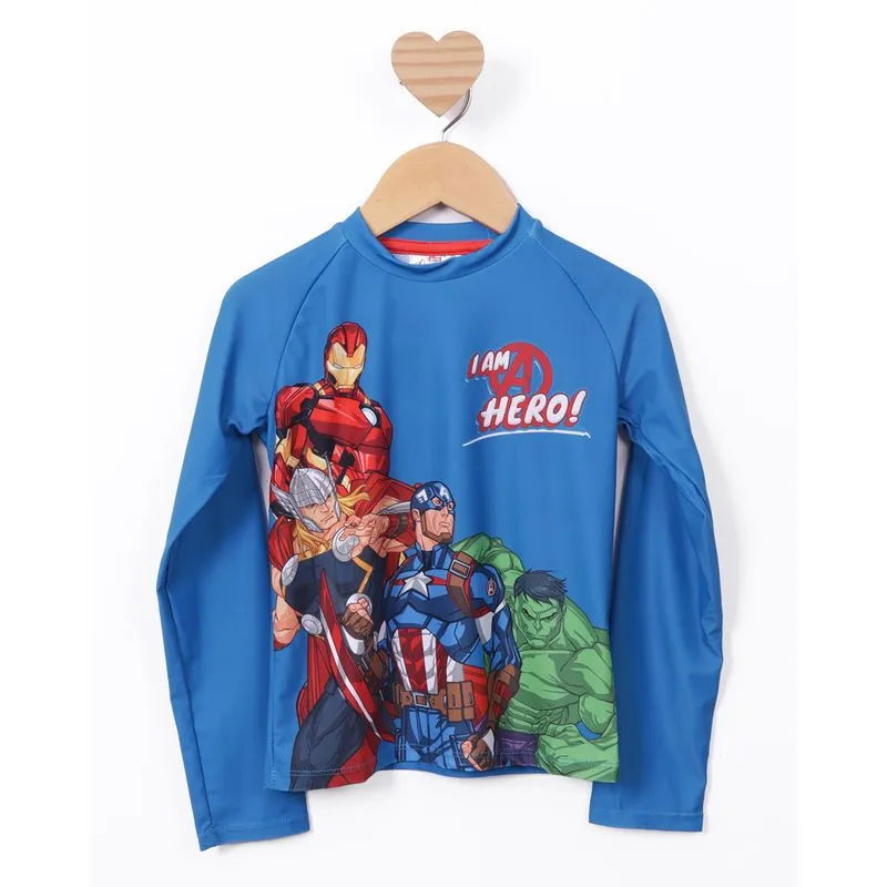 Camiseta Infantil Praia Proteção UV50+ Os Vingadores Azul 4