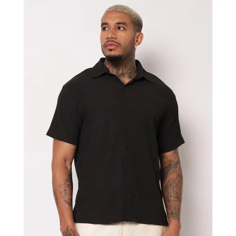 Camisa Masculina Texturizada Manga Curta Preta GG