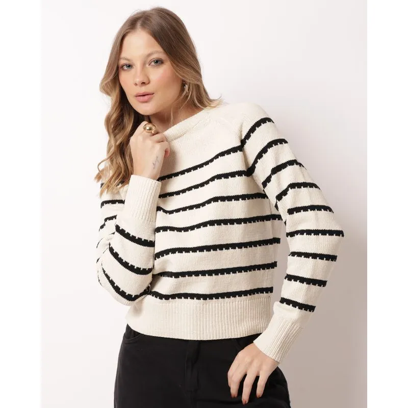 Suéter Feminino Tricô Listrado Manga Longa Off White GG