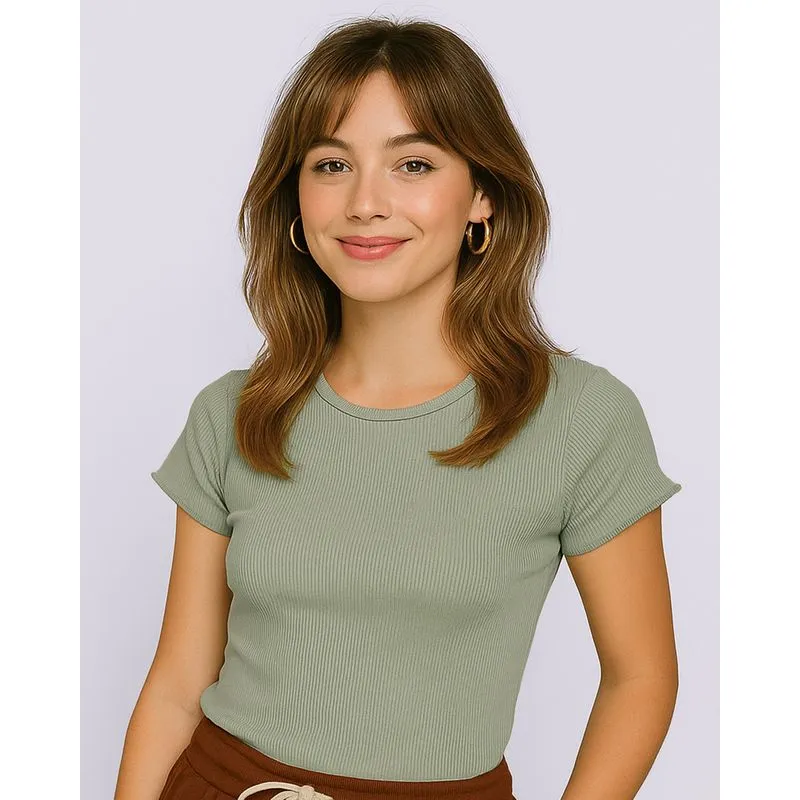 Blusa Feminina Canelada Frufru Manga Curta Verde M
