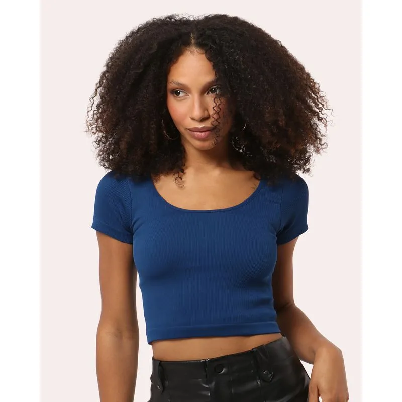 Blusa Feminina Cropped Canelada Marinho G