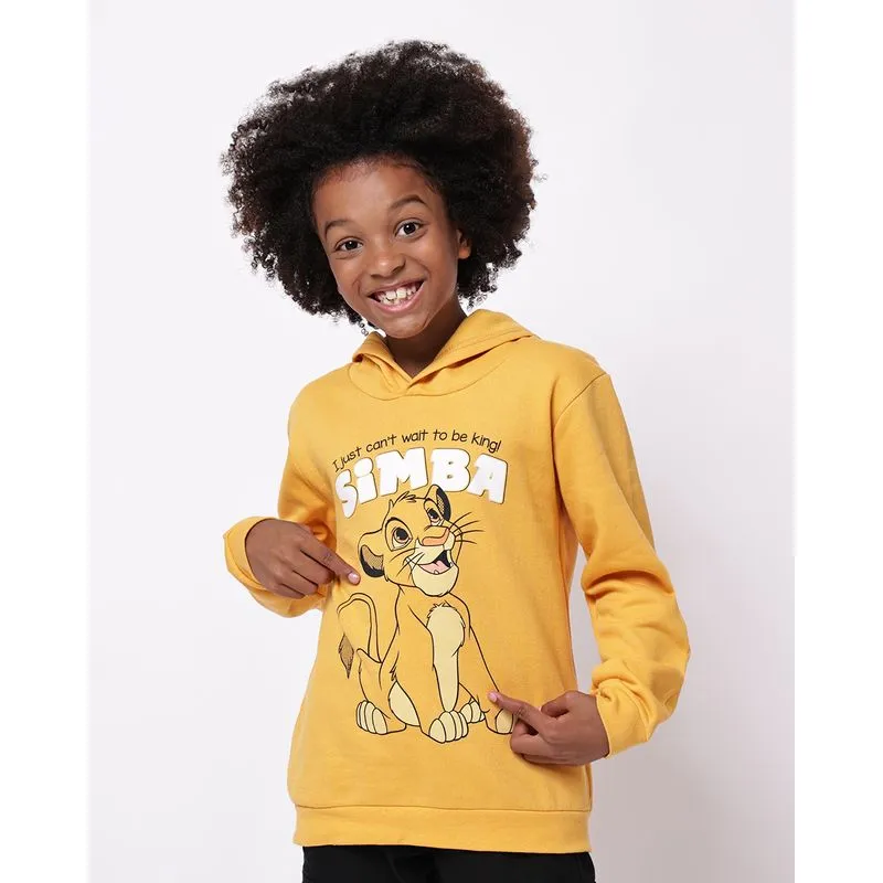 Blusão Moletom Infantil com Capuz Estampa Simba Mostarda 10