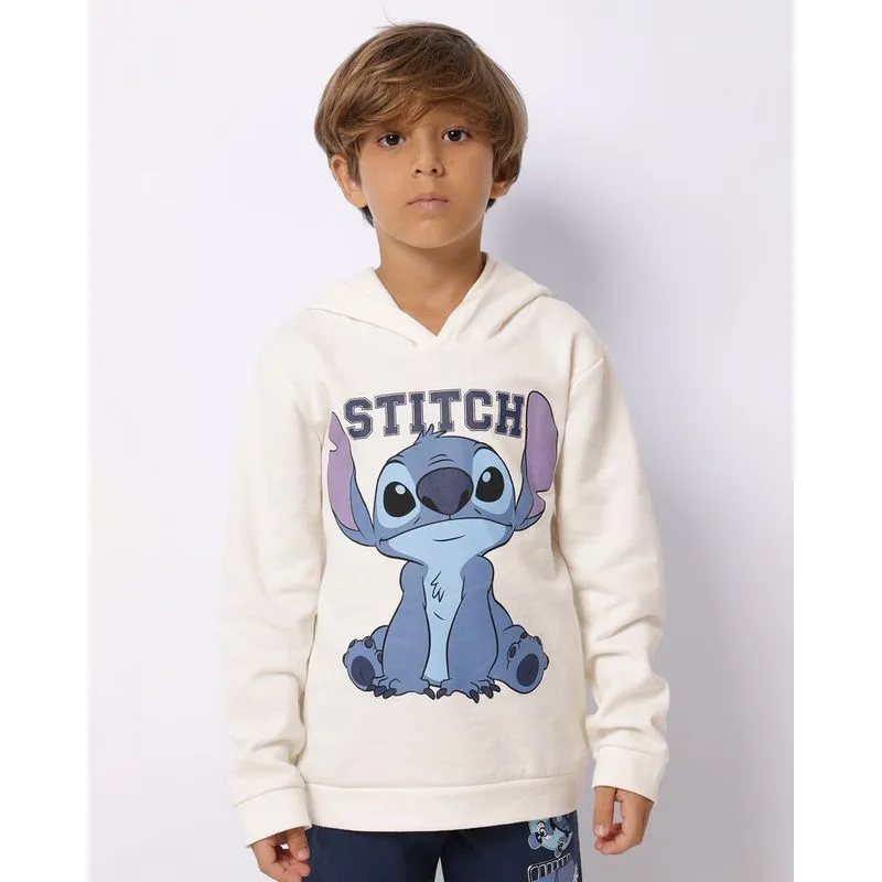 Blusão Moletinho Infantil com Capuz Disney Stitch Off White 4