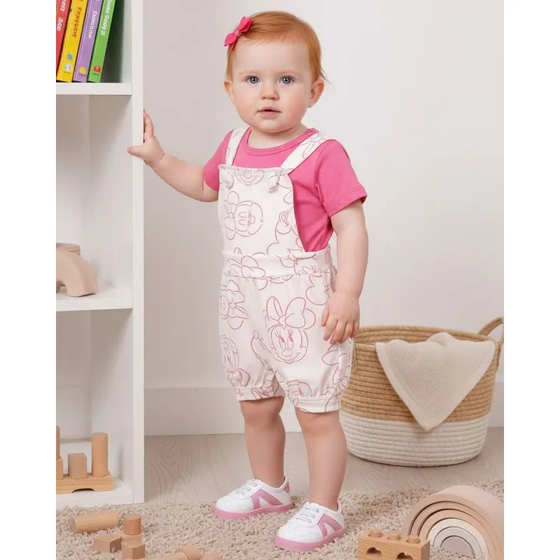 Conjunto Jardineira Bebê Disney Minnie Off White M