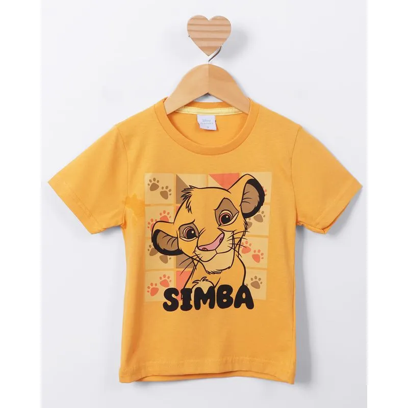 Camiseta Bebê Algodão O Rei Leão Simba Manga Curta Amarela 1