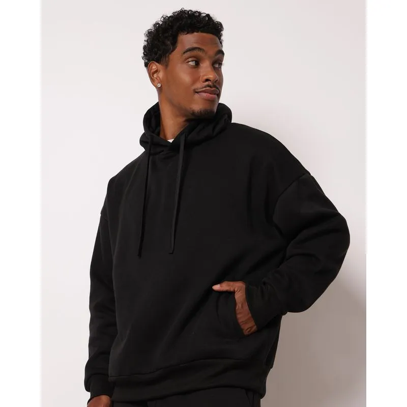 Blusão Moletom Masculino Oversized com Capuz Preto M